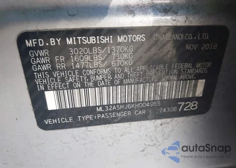 2019 Mitsubishi Mirage Le из США, поврежденный, VIN ML32A5HJ6KH004965